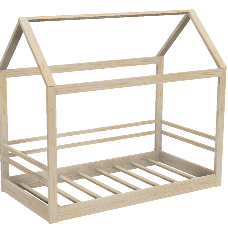 Wooden house-shaped shelf on a white background