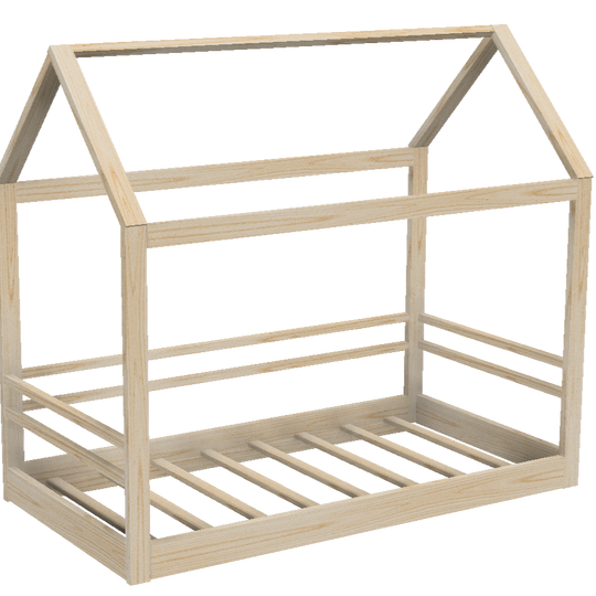 Wooden house-shaped shelf on a white background