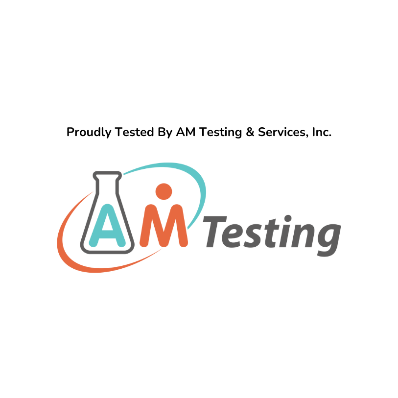 AM Testing & Services, Inc. logo with a beaker icon on a white background