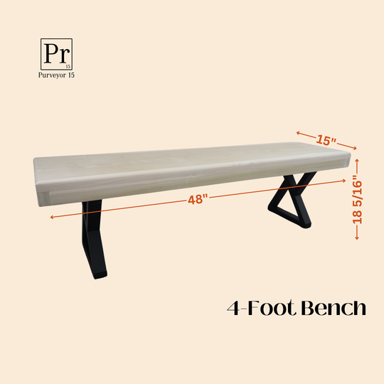 4-foot bench with measurements on a beige background