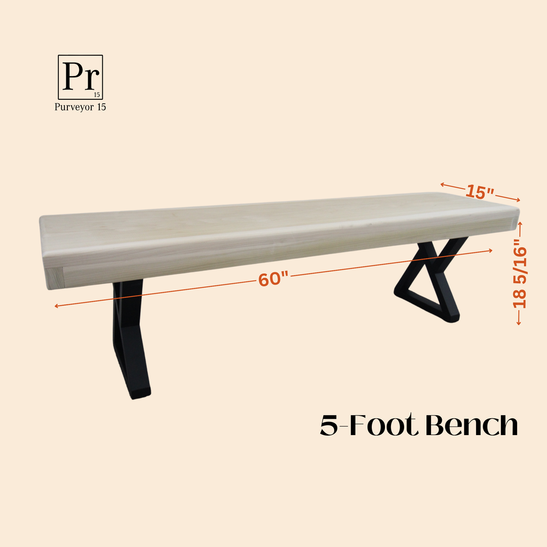 5-foot bench with dimensions on a beige background