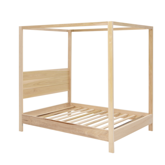 Wooden bed frame on a white background