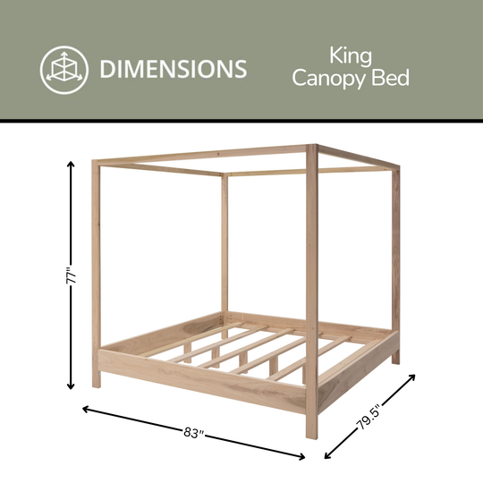 Dimensions of a King Canopy Bed with clear measurements on a white background
