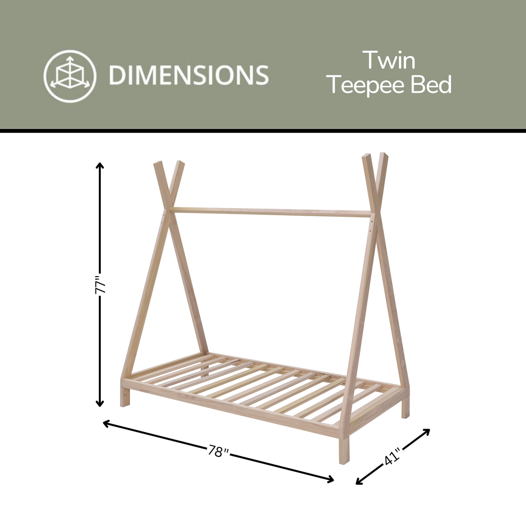 Dimensions of a Twin Teepee Bed with measurements labeled
