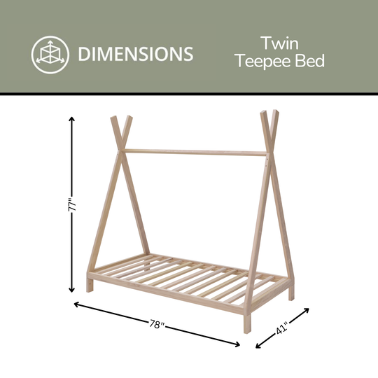 Dimensions of a Twin Teepee Bed with measurements labeled